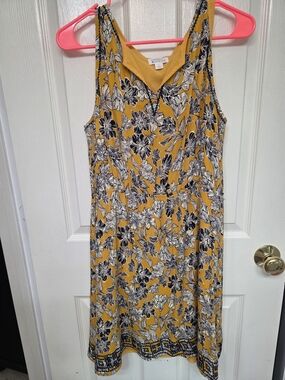 Market & Spruce Yellow Floral Midi Dress with V-Neck